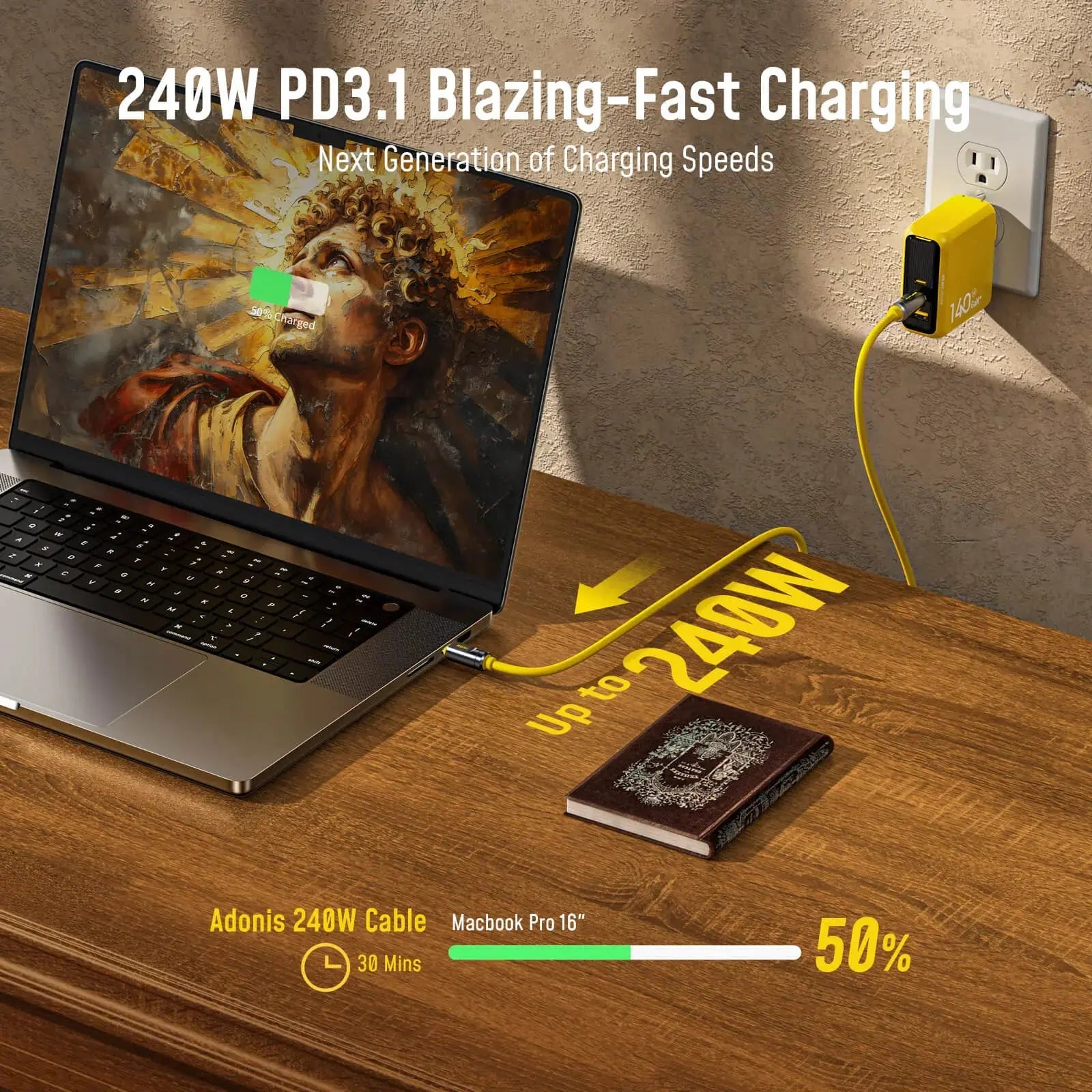 AOHI THE FUTURE Adonis USB4 2.0 240W USB-C to USB-C Cable 3.3FT (120Gbps/ 8K/ PD3.1/ Thunderbolt 5 Compatible) AOHi