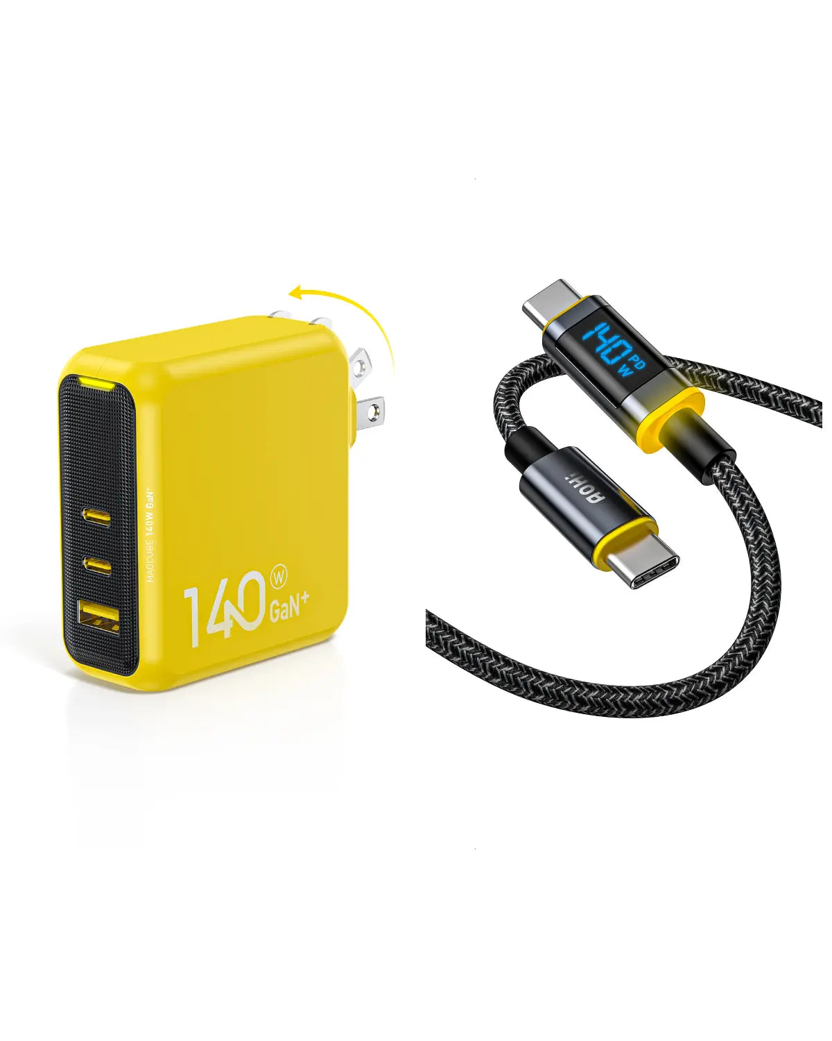 AOHI Magcube 140W GaN+ Fast Charger with 140W USB C to USB C LED Cable - AOHi