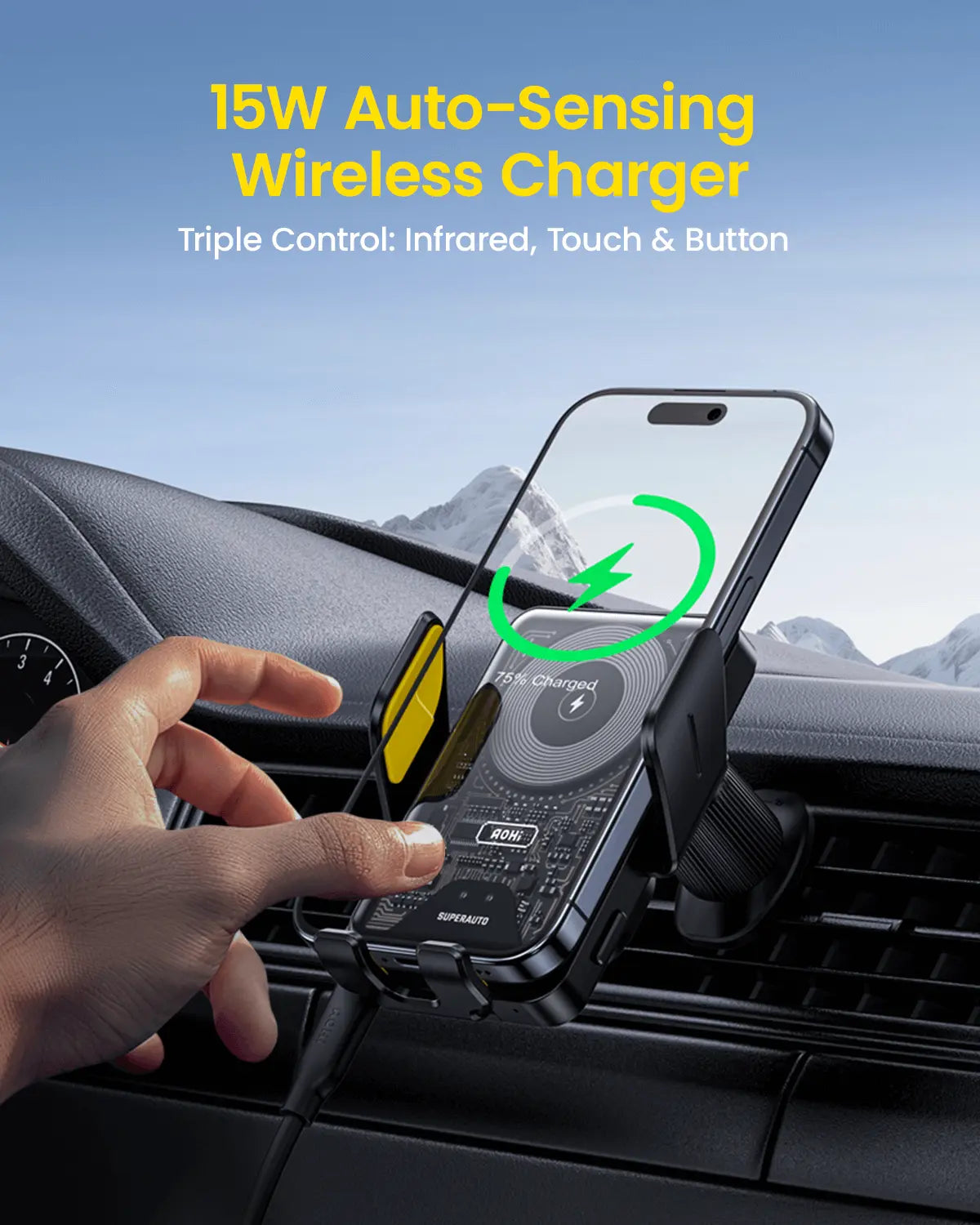 AOHI SUPERAUTO Smart Sensor Wireless Car Charger with 3.3FT C-C Cable AOHi