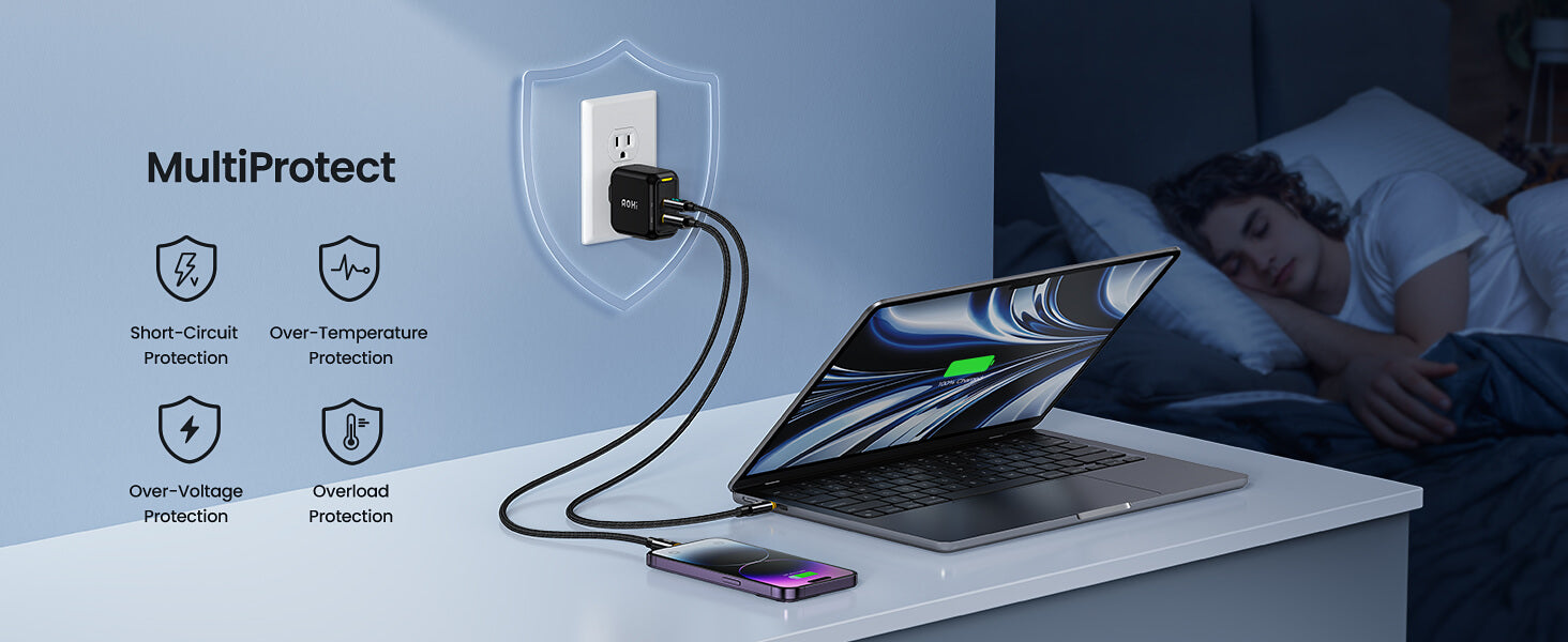 AOHI MAGCUBE 67W DUAL-PORT FOLDABLE GAN CHARGER WITH LED CABLE